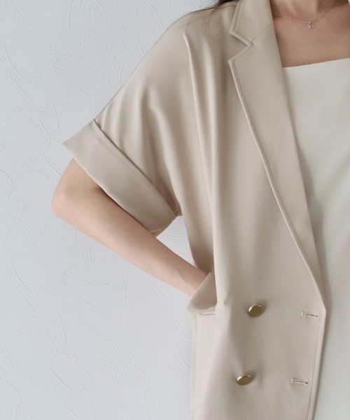 BLUEEAST（ブルーイースト）の「《新色追加》リネンライク半袖シャツジャケット（テーラードジャケット・レディース・ベージュ/アイボリー/ブラック/ブラウン/ネイビー・MEDIUM）」の18枚目の写真