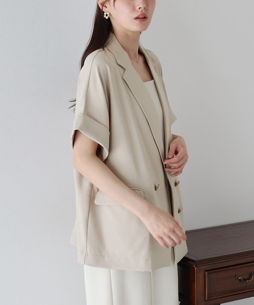 BLUEEAST（ブルーイースト）の「《新色追加》リネンライク半袖シャツジャケット（テーラードジャケット・レディース・ベージュ/アイボリー/ブラック/ブラウン/ネイビー・MEDIUM）」の22枚目の写真