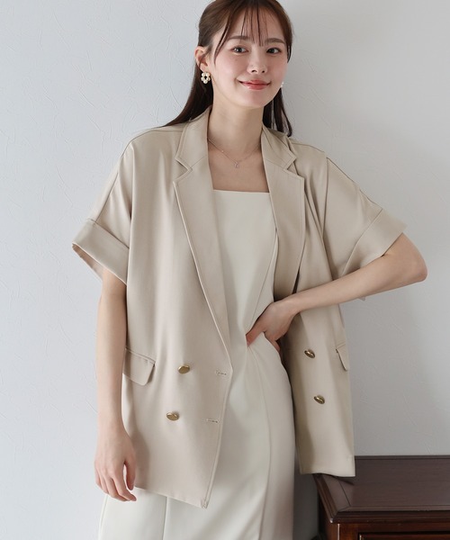 BLUEEAST（ブルーイースト）の「《新色追加》リネンライク半袖シャツジャケット（テーラードジャケット・レディース・ベージュ/アイボリー/ブラック/ブラウン/ネイビー・MEDIUM）」の20枚目の写真