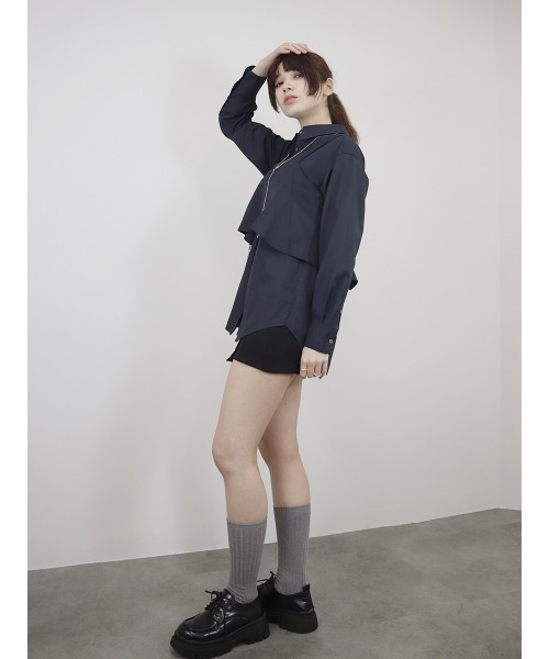 Reurie'(レウリィ)の「【2点セット】レイヤードビスチェ&シャツセット/layered bustier&shirt 長袖 襟付き シンプル 大人カジュアル きれいめ 重ね着 セットアップ オフィスカジュアル 韓国(アンサンブル・レディース・ネイビー/ブルー・FREE)」の19枚目の写真