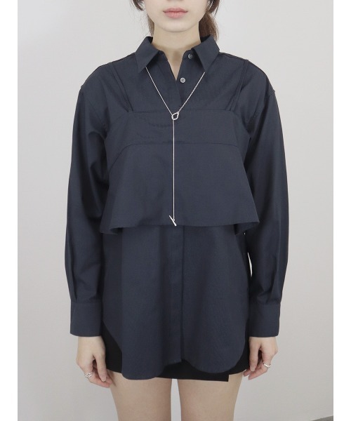Reurie'(レウリィ)の「【2点セット】レイヤードビスチェ&シャツセット/layered bustier&shirt 長袖 襟付き シンプル 大人カジュアル きれいめ 重ね着 セットアップ オフィスカジュアル 韓国(アンサンブル・レディース・ネイビー/ブルー・FREE)」の4枚目の写真