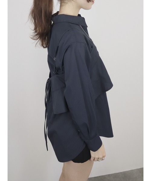 Reurie'(レウリィ)の「【2点セット】レイヤードビスチェ&シャツセット/layered bustier&shirt 長袖 襟付き シンプル 大人カジュアル きれいめ 重ね着 セットアップ オフィスカジュアル 韓国(アンサンブル・レディース・ネイビー/ブルー・FREE)」の5枚目の写真