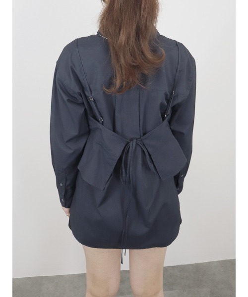 Reurie'(レウリィ)の「【2点セット】レイヤードビスチェ&シャツセット/layered bustier&shirt 長袖 襟付き シンプル 大人カジュアル きれいめ 重ね着 セットアップ オフィスカジュアル 韓国(アンサンブル・レディース・ネイビー/ブルー・FREE)」の6枚目の写真