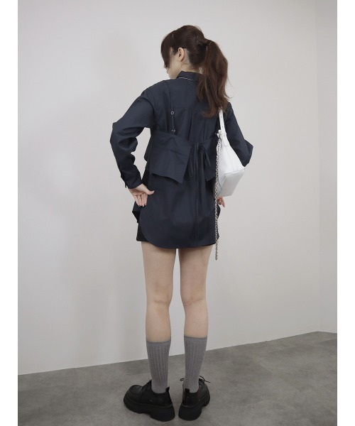 Reurie'(レウリィ)の「【2点セット】レイヤードビスチェ&シャツセット/layered bustier&shirt 長袖 襟付き シンプル 大人カジュアル きれいめ 重ね着 セットアップ オフィスカジュアル 韓国(アンサンブル・レディース・ネイビー/ブルー・FREE)」の8枚目の写真