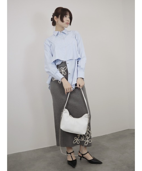 Reurie'(レウリィ)の「【2点セット】レイヤードビスチェ&シャツセット/layered bustier&shirt 長袖 襟付き シンプル 大人カジュアル きれいめ 重ね着 セットアップ オフィスカジュアル 韓国(アンサンブル・レディース・ネイビー/ブルー・FREE)」の11枚目の写真