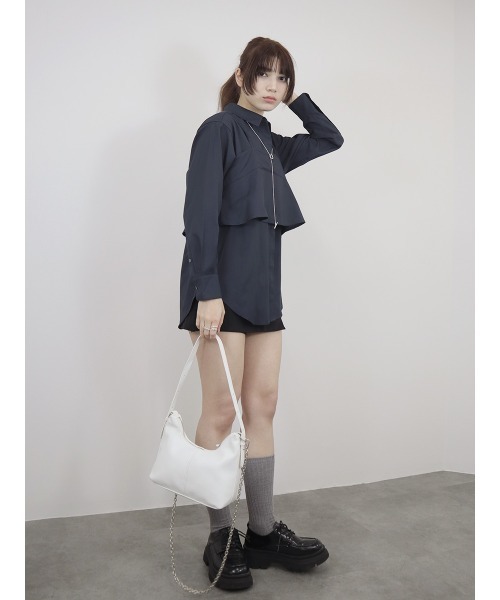 Reurie'(レウリィ)の「【2点セット】レイヤードビスチェ&シャツセット/layered bustier&shirt 長袖 襟付き シンプル 大人カジュアル きれいめ 重ね着 セットアップ オフィスカジュアル 韓国(アンサンブル・レディース・ネイビー/ブルー・FREE)」の12枚目の写真