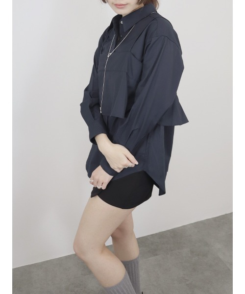 Reurie'(レウリィ)の「【2点セット】レイヤードビスチェ&シャツセット/layered bustier&shirt 長袖 襟付き シンプル 大人カジュアル きれいめ 重ね着 セットアップ オフィスカジュアル 韓国(アンサンブル・レディース・ネイビー/ブルー・FREE)」の14枚目の写真