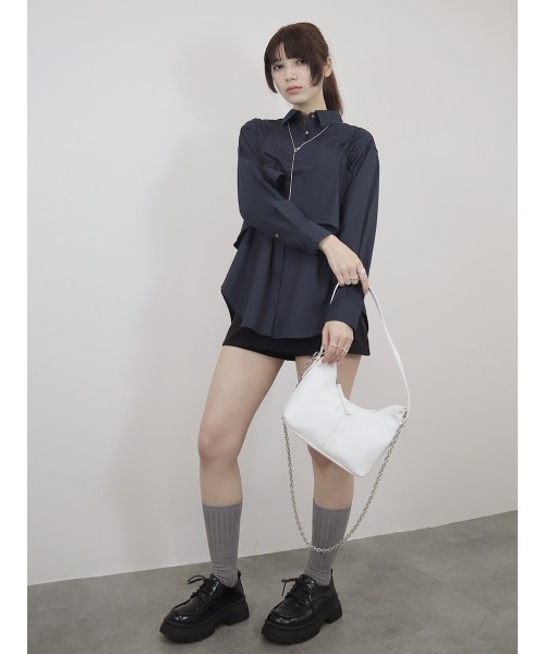 Reurie'(レウリィ)の「【2点セット】レイヤードビスチェ&シャツセット/layered bustier&shirt 長袖 襟付き シンプル 大人カジュアル きれいめ 重ね着 セットアップ オフィスカジュアル 韓国(アンサンブル・レディース・ネイビー/ブルー・FREE)」の13枚目の写真
