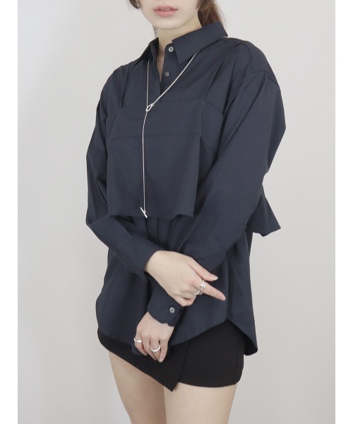 Reurie'(レウリィ)の「【2点セット】レイヤードビスチェ&シャツセット/layered bustier&shirt 長袖 襟付き シンプル 大人カジュアル きれいめ 重ね着 セットアップ オフィスカジュアル 韓国(アンサンブル・レディース・ネイビー/ブルー・FREE)」の15枚目の写真