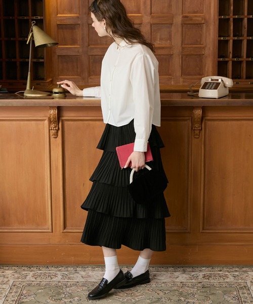 セール】【BONLECILL noir】ギャザープリーツロングティアードスカート