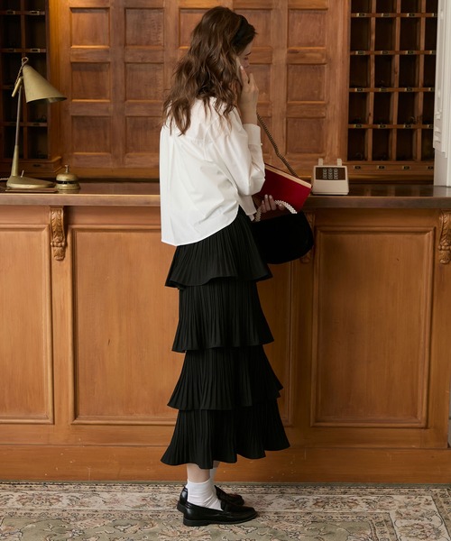 セール】【BONLECILL noir】ギャザープリーツロングティアードスカート