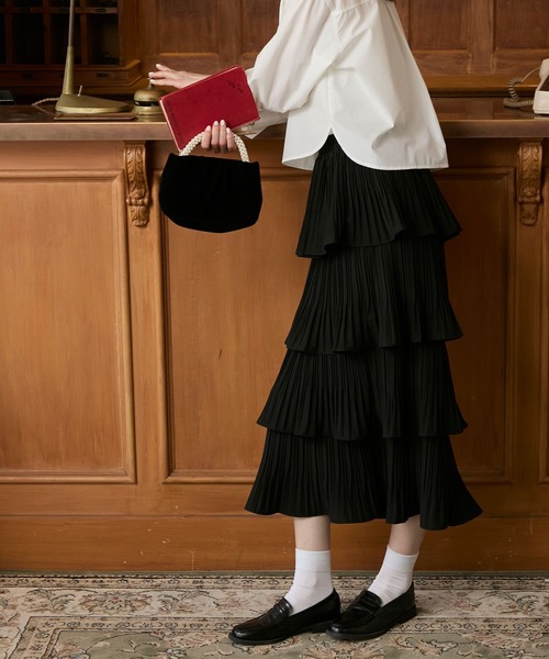 00s ポリエステル ティアードスカート フリル ブラック itimi 00s ポリエステル ティアードスカート フリル ブラック itimi