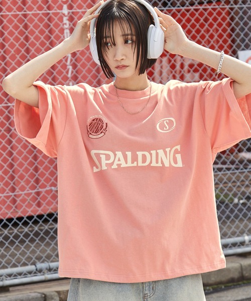 SPALDING（スポルディング）の「SPALDING/スポルディング 別注 ロゴ刺繍/プリント ゲームデザインドロスト半袖Tシャツ（Tシャツ/カットソー・メンズ・チャコール/ブラック/ネイビー/ピンク/ホワイト・L/M）」の5枚目の写真