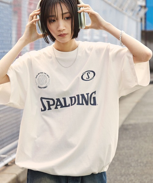 SPALDING（スポルディング）の「SPALDING/スポルディング 別注 ロゴ刺繍/プリント ゲームデザインドロスト半袖Tシャツ（Tシャツ/カットソー・メンズ・チャコール/ブラック/ネイビー/ピンク/ホワイト・L/M）」の6枚目の写真