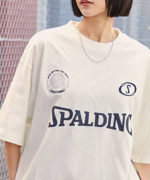 SPALDING（スポルディング）の「SPALDING/スポルディング 別注 ロゴ刺繍/プリント ゲームデザインドロスト半袖Tシャツ（Tシャツ/カットソー・メンズ・チャコール/ブラック/ネイビー/ピンク/ホワイト・L/M）」の9枚目の写真