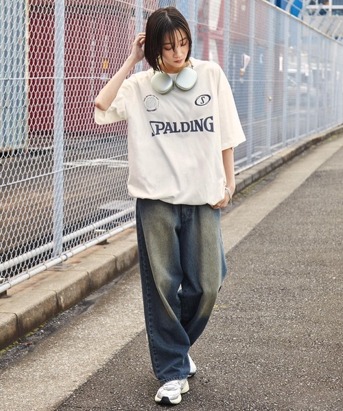 SPALDING（スポルディング）の「SPALDING/スポルディング 別注 ロゴ刺繍/プリント ゲームデザインドロスト半袖Tシャツ（Tシャツ/カットソー・メンズ・チャコール/ブラック/ネイビー/ピンク/ホワイト・L/M）」の11枚目の写真