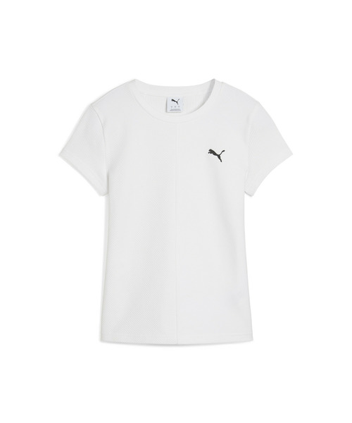 PUMA(プーマ)の「PUMA プーマ ウィメンズ ワードローブ ESS リブ スリム 半袖 Tシャツ(Tシャツ/カットソー・レディース・ホワイト/ブラック・MEDIUM/LARGE/SMALL/X-LARGE)」の1枚目の写真