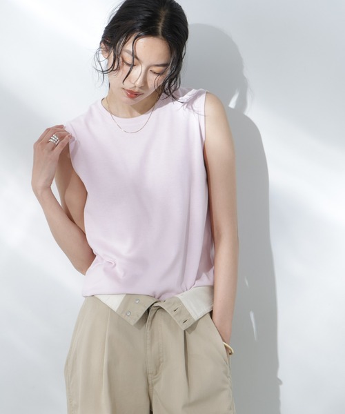 NANO universe（ナノユニバース）の「Anti Soaked(R) 汗染み防止カラフルノースリTシャツ（Tシャツ/カットソー・レディース・ライトイエロー/ライトピンク/サーモンピンク/ブルー/サックスブルー・S/M）」の4枚目の写真