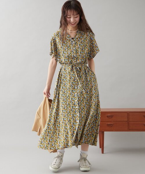 GEVACO（ゲバコ）の「【GEVACO】小花柄開襟ワンピース（ワンピース・レディース・イエロー/サックスブルー・ONE SIZE）」の5枚目の写真