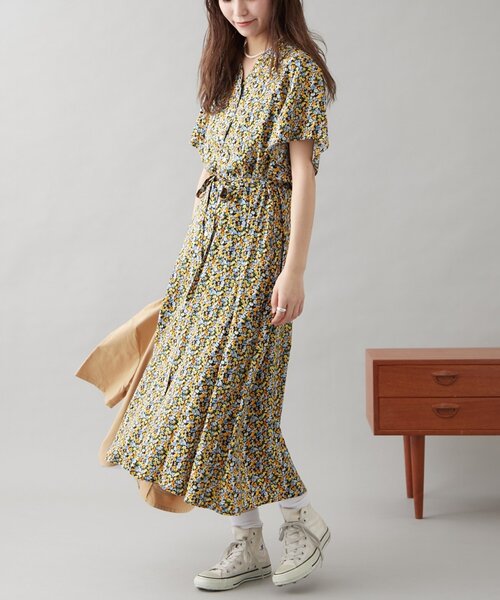 GEVACO（ゲバコ）の「【GEVACO】小花柄開襟ワンピース（ワンピース・レディース・イエロー/サックスブルー・ONE SIZE）」の7枚目の写真