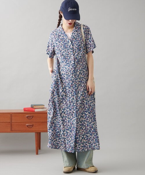 GEVACO（ゲバコ）の「【GEVACO】小花柄開襟ワンピース（ワンピース・レディース・イエロー/サックスブルー・ONE SIZE）」の20枚目の写真
