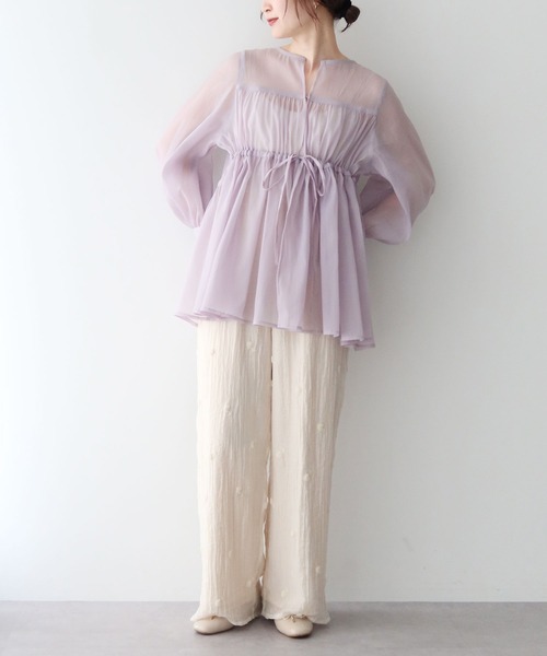 earth music&ecology（アースミュージックアンドエコロジー）の「フロントリボンシアーチュニック（チュニック・レディース・ライトベージュ/ブラック/ピンク・FREE）」の12枚目の写真