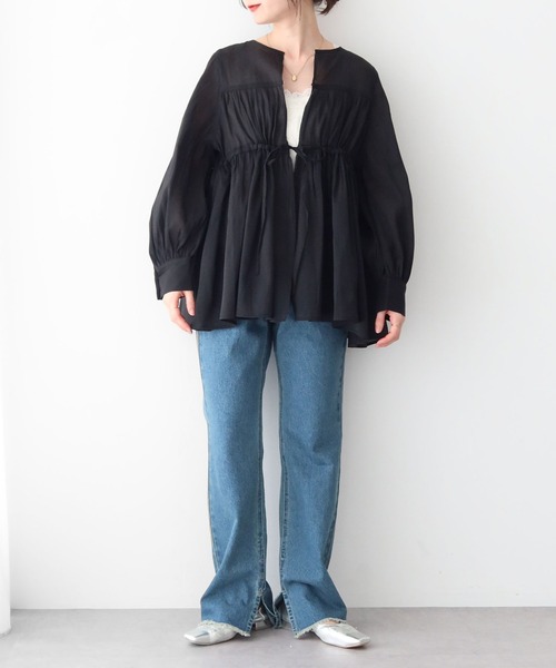 earth music&ecology（アースミュージックアンドエコロジー）の「フロントリボンシアーチュニック（チュニック・レディース・ライトベージュ/ブラック/ピンク・FREE）」の18枚目の写真