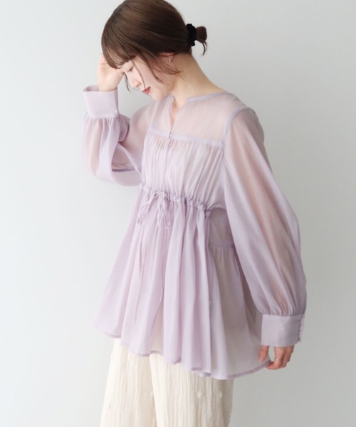 earth music&ecology（アースミュージックアンドエコロジー）の「フロントリボンシアーチュニック（チュニック・レディース・ライトベージュ/ブラック/ピンク・FREE）」の10枚目の写真