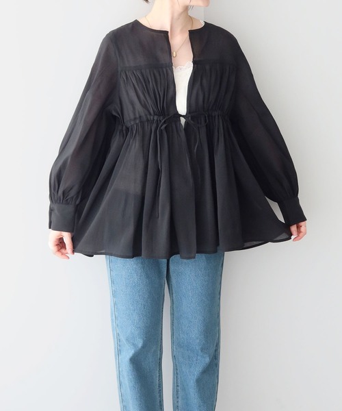 earth music&ecology（アースミュージックアンドエコロジー）の「フロントリボンシアーチュニック（チュニック・レディース・ライトベージュ/ブラック/ピンク・FREE）」の15枚目の写真