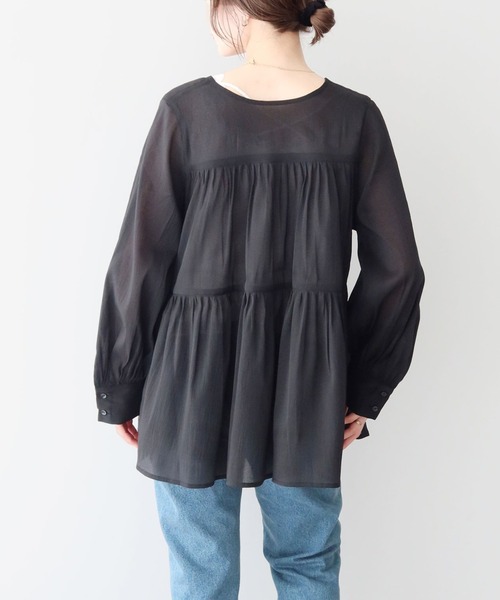 earth music&ecology（アースミュージックアンドエコロジー）の「フロントリボンシアーチュニック（チュニック・レディース・ライトベージュ/ブラック/ピンク・FREE）」の16枚目の写真