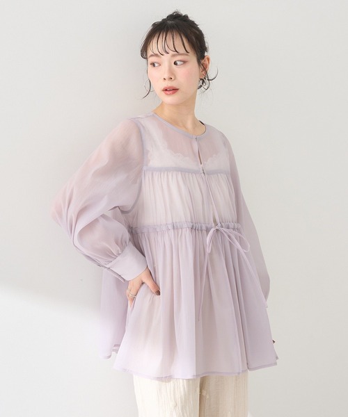 earth music&ecology（アースミュージックアンドエコロジー）の「フロントリボンシアーチュニック（チュニック・レディース・ライトベージュ/ブラック/ピンク・FREE）」の21枚目の写真