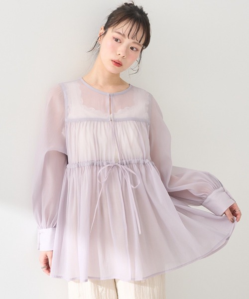 earth music&ecology（アースミュージックアンドエコロジー）の「フロントリボンシアーチュニック（チュニック・レディース・ライトベージュ/ブラック/ピンク・FREE）」の19枚目の写真