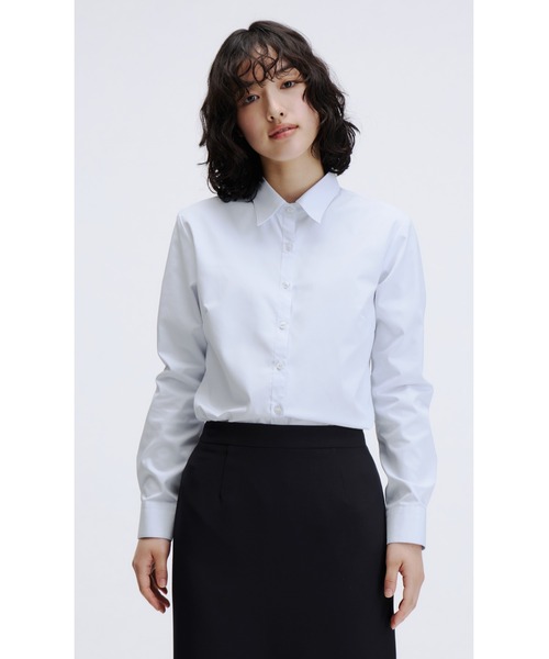 透けないブラウス】透けない！レギュラーカラーシャツ/サックスブルー