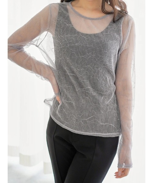 ヘンネ　ブラック ロゴプリント シアートップス GANNI ガニー シアー トップス Printed Mesh Long Sleeve
