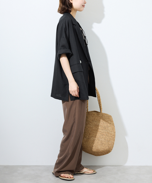 SLOBE IENA(スローブイエナ)の「リネンレーヨンハーフスリーブジャケット(その他アウター・レディース・ブラック/カーキ・36/38)」の4枚目の写真