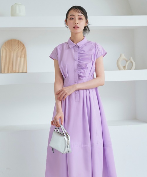 シャツ ワンピース ドレス フレンチ袖 きれいめ カジュアル派 ♪ RUIRUE BOUTIQUE シャツワンピース 洗える ｜ ワンサイド フリル
