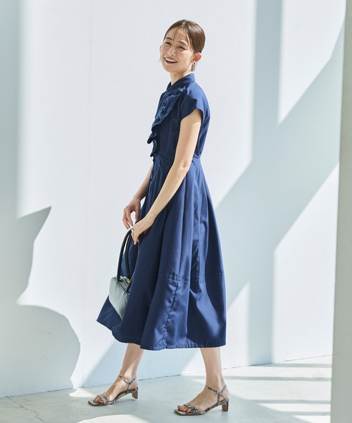 RUIRUE BOUTIQUE(ルイルエブティック)の「洗える | ワンサイド フリル フレンチスリーブ シャツ ワンピース | レディース おしゃれ きれいめ オフィスカジュアル 通勤服 リゾート シャツワンピ(シャツワンピース・レディース・ブラック/ネイビー/ラベンダー・S/M/L/LL)」の5枚目の写真
