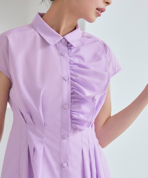RUIRUE BOUTIQUE(ルイルエブティック)の「洗える | ワンサイド フリル フレンチスリーブ シャツ ワンピース | レディース おしゃれ きれいめ オフィスカジュアル 通勤服 リゾート シャツワンピ(シャツワンピース・レディース・ブラック/ネイビー/ラベンダー・S/M/L/LL)」の15枚目の写真