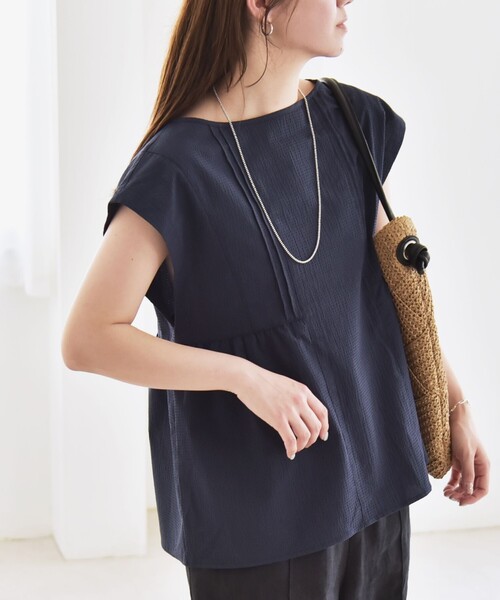 SHIPS for women / シップスウィメン quaranciel:〈洗濯機可能〉ミニサッカー タックギャザー フレンチスリーブ ブラウス セール】quaranciel:〈洗濯機可能〉ミニサッカー タックギャザー