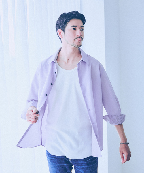 ABAHOUSE GRAY(アバハウスグレイ)の「【リネンタッチ】7分袖シャツ(シャツ/ブラウス・メンズ・ホワイト/パープル/ブラック/サックスブルー/モカ/セージグリーン・46/48/50)」の6枚目の写真