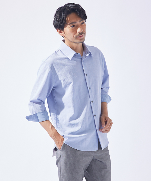 ABAHOUSE GRAY(アバハウスグレイ)の「【リネンタッチ】7分袖シャツ(シャツ/ブラウス・メンズ・ホワイト/パープル/ブラック/サックスブルー/モカ/セージグリーン・46/48/50)」の5枚目の写真