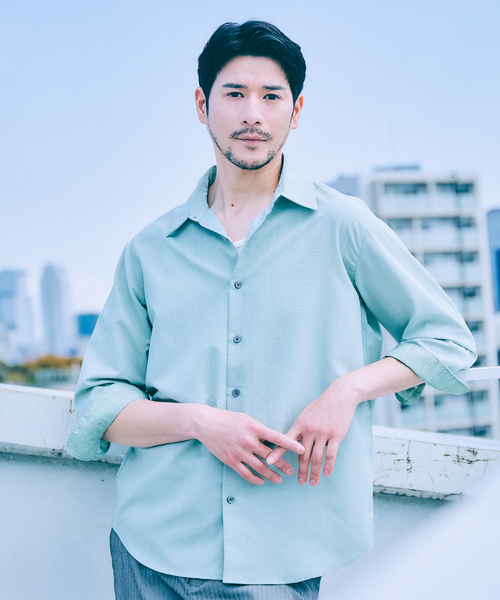 ABAHOUSE GRAY(アバハウスグレイ)の「【リネンタッチ】7分袖シャツ(シャツ/ブラウス・メンズ・ホワイト/パープル/ブラック/サックスブルー/モカ/セージグリーン・46/48/50)」の4枚目の写真