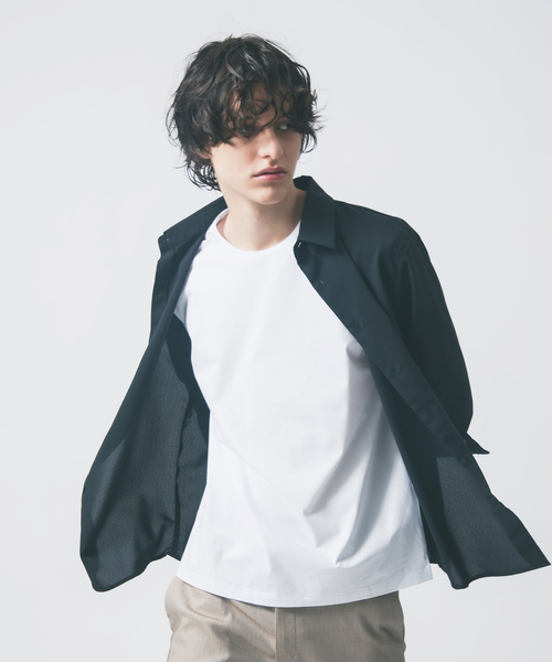 ABAHOUSE GRAY(アバハウスグレイ)の「【リネンタッチ】7分袖シャツ(シャツ/ブラウス・メンズ・ホワイト/パープル/ブラック/サックスブルー/モカ/セージグリーン・46/48/50)」の1枚目の写真