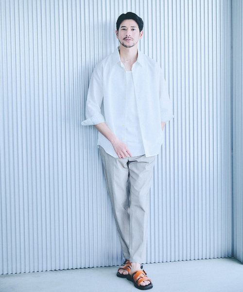 ABAHOUSE GRAY(アバハウスグレイ)の「【リネンタッチ】7分袖シャツ(シャツ/ブラウス・メンズ・ホワイト/パープル/ブラック/サックスブルー/モカ/セージグリーン・46/48/50)」の7枚目の写真