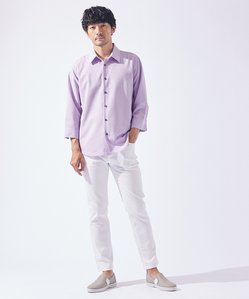 ABAHOUSE GRAY(アバハウスグレイ)の「【リネンタッチ】7分袖シャツ(シャツ/ブラウス・メンズ・ホワイト/パープル/ブラック/サックスブルー/モカ/セージグリーン・46/48/50)」の21枚目の写真