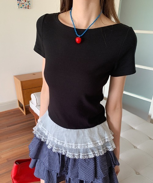 Vipoa(ヴィポア)の「フリルドッキングTee(Tシャツ/カットソー・レディース・グレー/ホワイト/ブラック・FREE)」の8枚目の写真