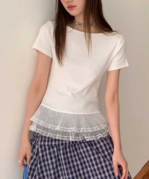 Vipoa(ヴィポア)の「フリルドッキングTee(Tシャツ/カットソー・レディース・グレー/ホワイト/ブラック・FREE)」の13枚目の写真