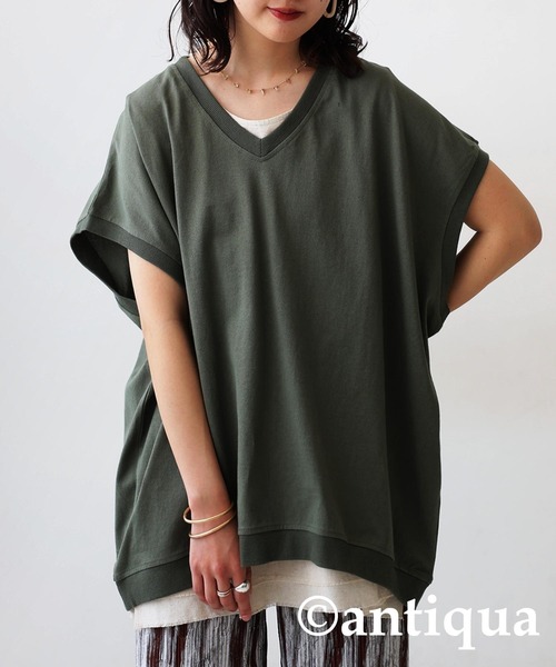 antiqua(アンティカ)の「バスクデザインTシャツ(Tシャツ/カットソー・レディース・ベージュ/ホワイト/アッシュグレー/ブラック/カーキ・ONESIZE)」の5枚目の写真