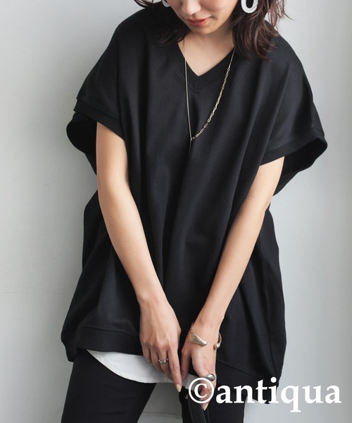 antiqua(アンティカ)の「バスクデザインTシャツ(Tシャツ/カットソー・レディース・ベージュ/ホワイト/アッシュグレー/ブラック/カーキ・ONESIZE)」の3枚目の写真