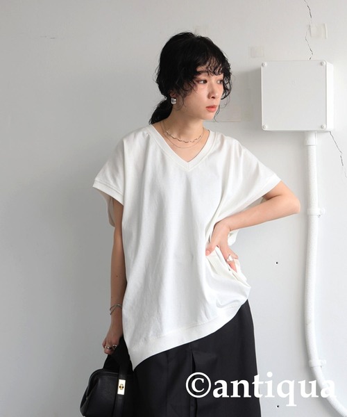 antiqua(アンティカ)の「バスクデザインTシャツ(Tシャツ/カットソー・レディース・ベージュ/ホワイト/アッシュグレー/ブラック/カーキ・ONESIZE)」の11枚目の写真